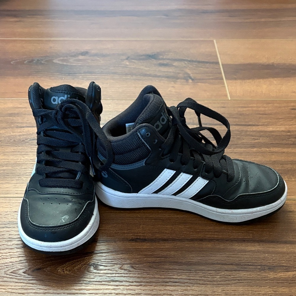 Adidas Boy’s Black Basketball Sneakers with White Stripes